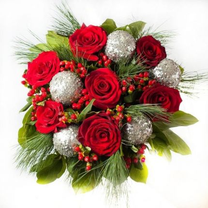 Новогодние букеты Новогодние композиции с красными розами  с доставкой в по Волгограду